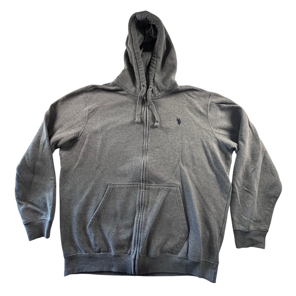 U.S. Polo Assn. Gray Full Zip Hoodie Mens 2XL Sweatshirt Casual Activewear